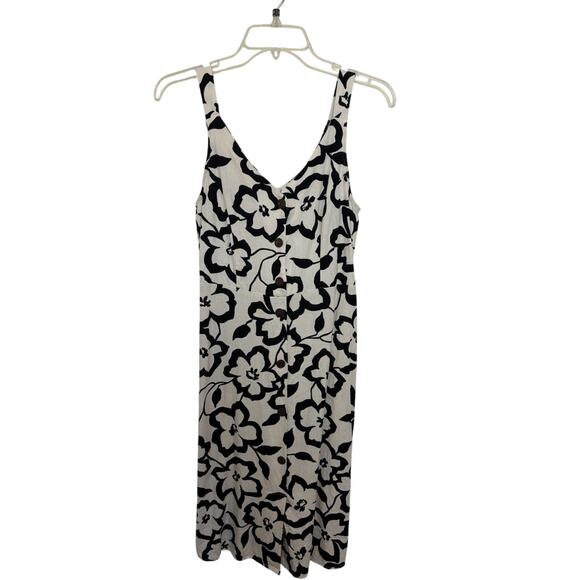 Linen Blend Floral Sleeveless Button Midi Dress Size Medium Beachy Coastal Boho - Picture 1 of 7